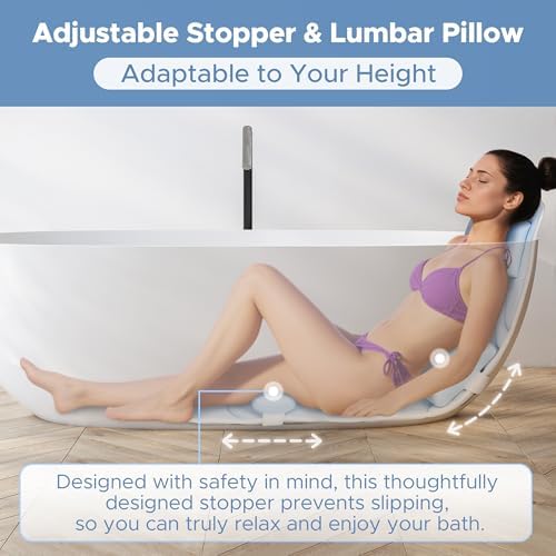 Sunlit Ultra Soft Full Body Bath Pillow for Bathtub, Luxury Thick Tub Pillow for Head Neck Back Support with Lumbar Pillow Multi-Function Stopper, Spa Pillow with Strong Suction Cups, Bath Accessories