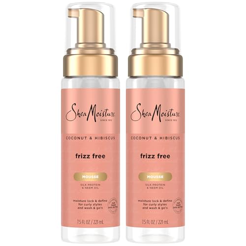SheaMoisture Curl Mousse, Frizz Free, Coconut & Hibiscus 2-Pack – Moisture Lock & Define for Curly Hair, Wavy Styles, 7.5 Oz Ea