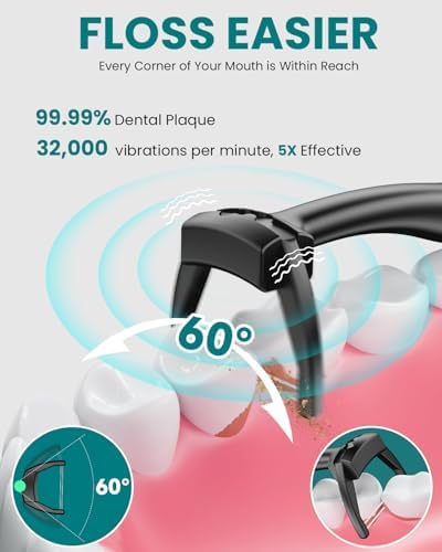 Electric Flosser for Teeth with 5 Speeds + 54 Refill Heads, Water Flosser Alternative, Easy Glide Flossing for Sensitive Gum, Rechargeable Oral Kit, 5X Cleaning, Portable Dental Floss Picks for Adults