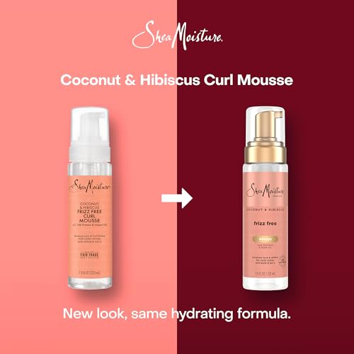 SheaMoisture Curl Mousse, Frizz Free, Coconut & Hibiscus 2-Pack – Moisture Lock & Define for Curly Hair, Wavy Styles, 7.5 Oz Ea