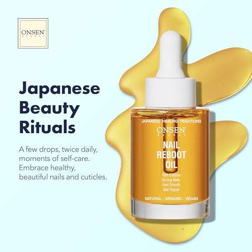 Onsen Secret Nail & Cuticle Repair Oil (30ml) - Dry Oil Formula - Japanese Tsubaki, Tea Tree & Jojoba - Strengthens Nails, Repairs Cuticles, Hydrates Skin & Hair - Natural & Vegan