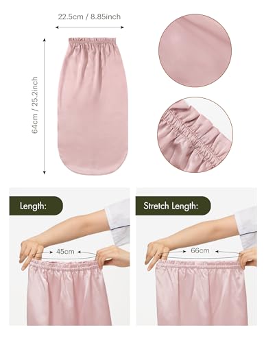 LilySilk Extra Long Silk Bonnet Sleep Cap for Women Soft Adjustable Hair Bonnet for Braids,Curly,Long Hair- Soft Elastic Band, Rosy Pink