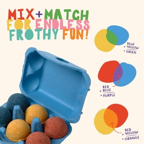 Pacha Soap Co. Kids Color Mixing Bath Bomb, 2-Pack - Safely Colors Bath Water, Kids Love Them, Plant-Based, Non-Toxic, No Animal Testing, Vitamin Rich, Endless Frothy Fun, Mix & Match
