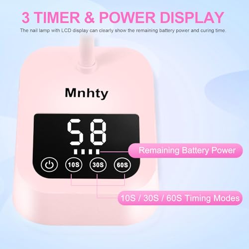 U V LED Nail Lamp, Goose Neck Flash Cure Lamp 27W Rechargeable Mini U V Light for Gel Nails, Cordless Flash Cure Light with 3 Timers&Sensor, Fast Curing Gooseneck Lamps for Gel X, Pink