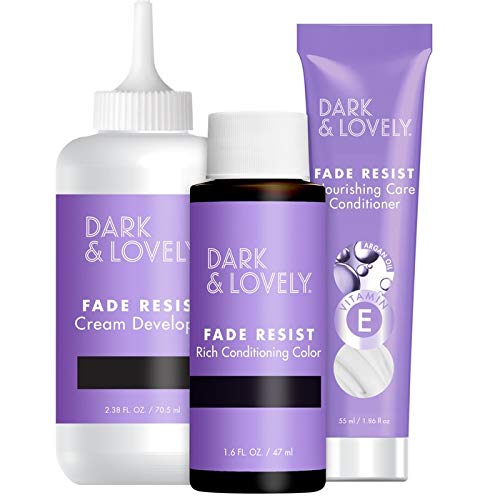 SoftSheen-Carson Dark and Lovely Fade Resist Rich Conditioning Hair Color, Permanent Hair Color, Up To 100 percent Gray Coverage, Brilliant Shine with Argan Oil and Vitamin E, Jet Black, 2 Count