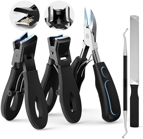 Professional Ingrown Toenail Tools Kit for Seniors,Wide Jaw Straight Nail Clippers,Large Angled Nail Clipper Cutters for Heavy Duty Thick Toe Nails or Fingernail,Manicure Set for Men Women