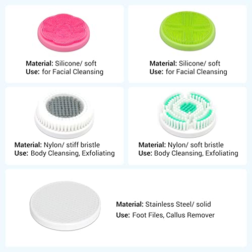 SoulBay Electric Body Brush with 5 Attachments: Rechargeable Back Brush IPX7 Long Handle Exfoliating Spin Scrubber for Shower Bathing Cleansing Wash Deep Cleaning