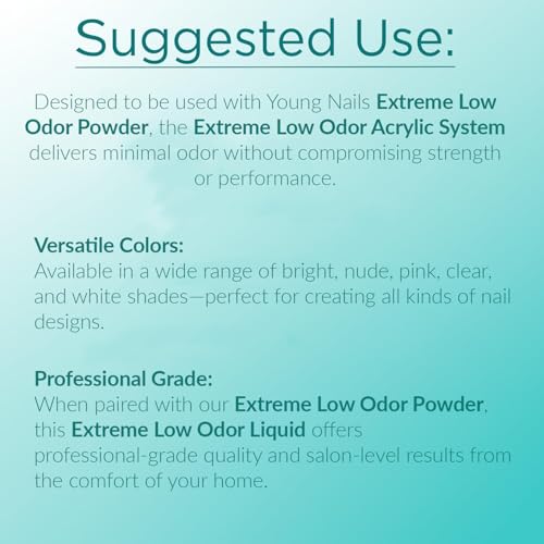 Young Nails Nail Liquid. Professional Grade High Quality Monomer. Use with Nail Powder for Acrylic Nails At Home. Low Odor, Mess + MMA Free, Non-Yellowing Nail Liquid
