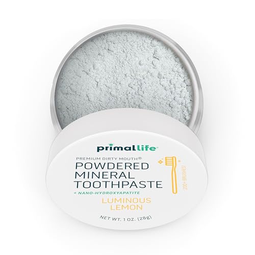 Primal Life Organics - Dirty Mouth Luminous Lemon Toothpowder, Tooth Cleaning Powder, Flavored Essential Oils with Natural Kaolin & Bentonite Clay, Good for 200+ Brushings, Paleo, Organic, Vegan