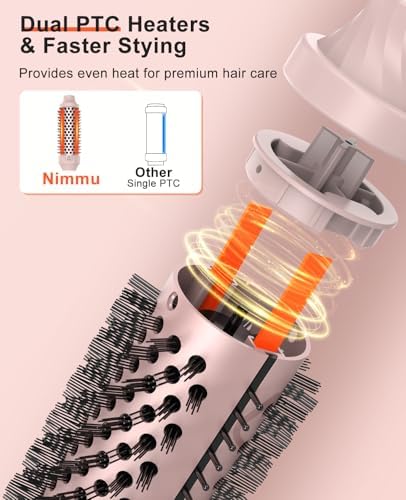 Nimmu Thermal Brush for Blowout Look, 1.5 inch Heated Round Brush, Curling Iron with 10 Temperature Control, Hot Styler Dual Voltage for Travel, Pink