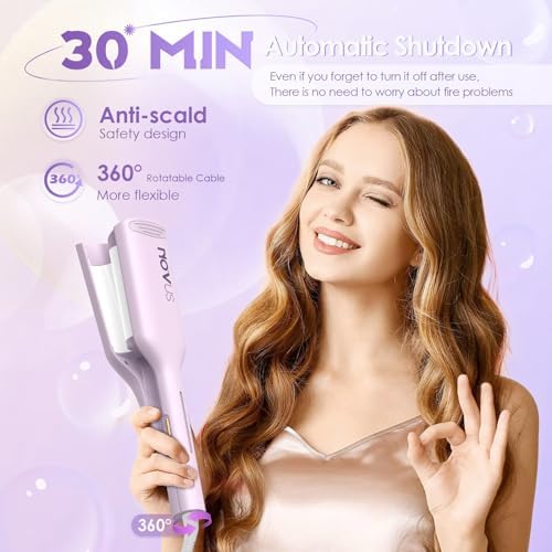 NOVUS Curling Iron Hair Crimper Waver - 1.25 Inch Anti-Scald Rovy Waves Curling Wand, Ionic Deep Waver Hair Curler Tool with Ceramic 2 Barrel for All Hair Types, Auto Shutdown Protection