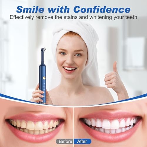 Tooth Polisher, Tooth Whitening Kit for Teeth Cleaning and Whitening, Rechargeable Teeth Polisher for People/Pets,Teeth Cleaning Kit with 5 Brush Heads,4 Speed Modes and LED Light, Waterproof(Blue)