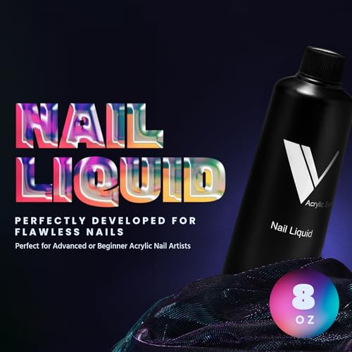 V Beauty Pure Monomer Acrylic Nail Liquid - Long-Lasting Nail Monomer Liquid for Smooth & Glossy Finish - Acrylic Nail Supplies for Nail Technicians, Salon & Manicures & Pedicures - 8 Oz