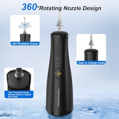 Water Dental Flosser Electric Oral Irrigator 300ML Large Tank 5 Replaceable Jet Tips IPX7 Waterproof Teeth Cleaner Flossing Cleaning Picks for Home and Travel