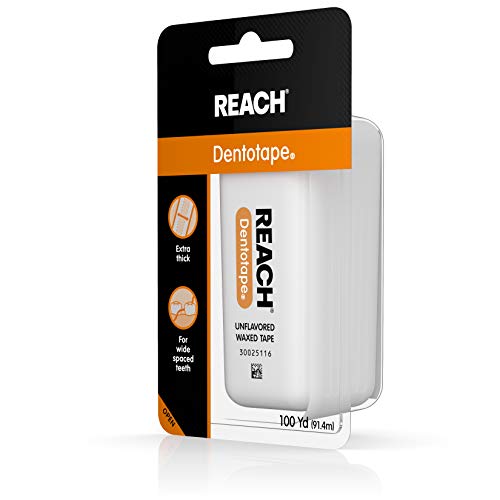 Reach Dentotape Waxed Dental Floss with Extra Wide Cleaning Surface for Large Spaces between Teeth, Unflavored, 100 Yards (Pack of 5)