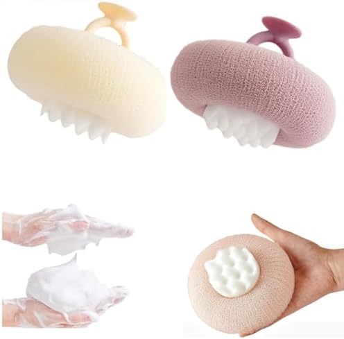 Super Soft Sunflower Suction Cup Bath Ball, 2025 New Sunflower Suction Cup Bath Ball, Loofah Body Scrubber Shower Sponge, Super Soft Exfoliating Bath Sponge for Women Men (Purple & Apricot)