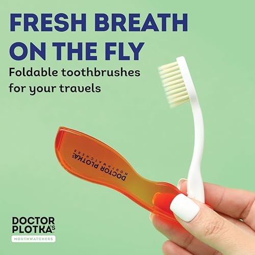 MOUTHWATCHERS Dr Plotkas Soft Flossing Toothbrush, Folding Travel Toothbrush for Adults, Ultra CleanToothbrush, Good for Sensitive Teeth and Gums, 4 Pack