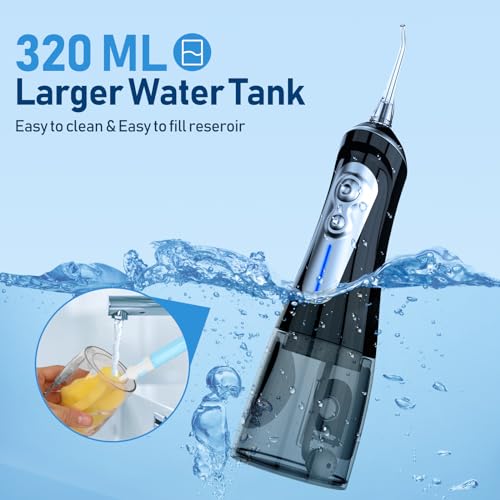 NBGRLVS Water Dental Flosser Cordless for Teeth Pick Cleaning - Powerful Oral Irrigator with 6 Adjustable Modes,320ML Portable & Rechargeable IPX7 Waterproof Cleaner Picks for Home Travel (Black)