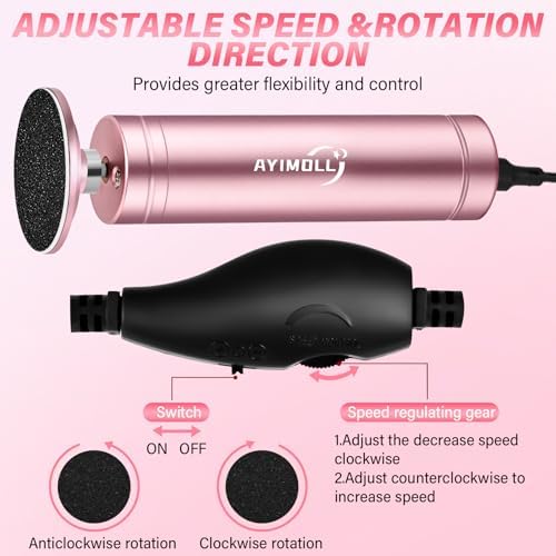 Electric Foot File - Adjustable Speed 1000RPM Callus Remover for Feet, 2 in 1 Foot Nail Grinder with 60Pcs Sandpaper Discs, Professional Pedicure Tool for Women Men Dead Dry Crack Skin Calluses
