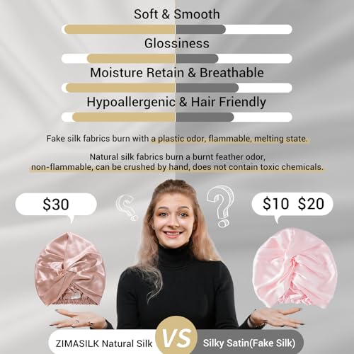 ZIMASILK 22 Momme 100% Mulberry Silk Bonnet for Sleeping & Women Hair Care, Highest Grade 6A Silk Hair wrap for Sleeping with Premium Elastic Stay On Head (1Pc, Rose Gold)
