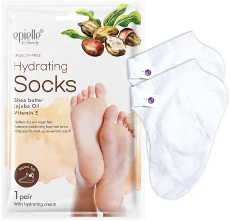 Epielle Hydrating Foot Masks 6 Pairs, Deep Moisturizing Socks for Dry Feet & Cracked Heels, Relieve and Soften with Shea Butter & Jojoba Oil, Korean Skin Care, Spa Set, Self Care Gifts for Women