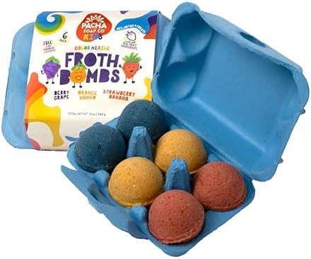 Pacha Soap Co. Kids Color Mixing Bath Bomb, 2-Pack - Safely Colors Bath Water, Kids Love Them, Plant-Based, Non-Toxic, No Animal Testing, Vitamin Rich, Endless Frothy Fun, Mix & Match