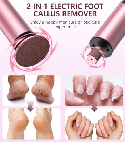 Wireless Electric Foot Callus Remover(6 Speed), 2 in 1 Rechargeable Electric Foot Sander with Sandpaper Disk , Callus Remover for Feet for Dead Skin , Pedicure Tool for Feet-Pink
