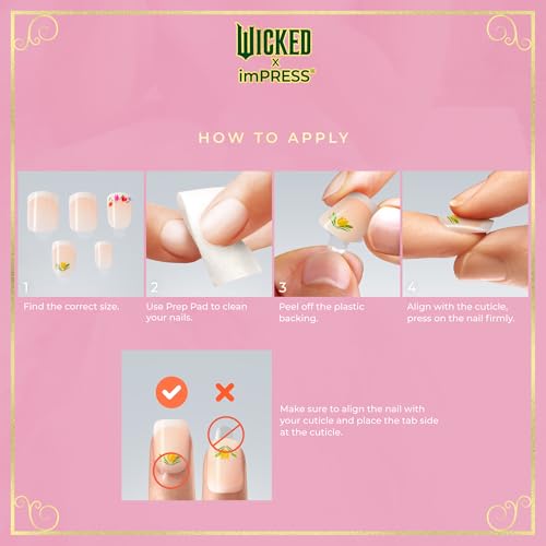 WICKED X imPRESS Press On Nails, New Improved Adhesive, Up To 10 Day Hold, ‘Glinda-fied’, Pink, Short Squoval, Includes 30 Fake Nails, 1 Prep Pad, 1 Manicure Stick, 1 Mini File