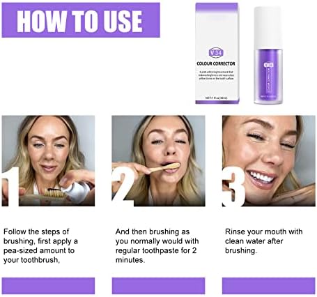 Purple Toothpaste for Teeth Whitening 2pcs Teeth Refresher Purple Color Corrector Booster Toothpaste 3D Teeth Whitening Kit for Tooth Stain Removal Enhances Tooth Brightness