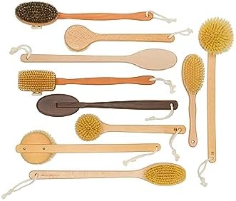 REDECKER Beechwood Bath and Shower Brush - Boar Bristle Back Brush Shower - 17-3/4 inch Handle for Hard-to-Reach Areas - Natural Pig Bristle Fibers Remove Dead Skin - Long Handled Bristle Shower Brush