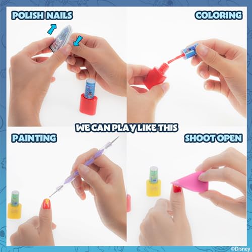 Townley Girl Disney Stitch 15 Piece Water-Based Nail Art Activity Makeup Set, Includes Nail Polish, Nail Brush and Nail Files, For Parties, Sleepovers and Makeovers, Ages 6