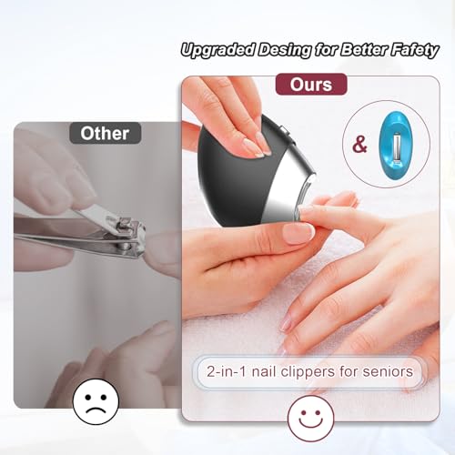 Electric Nail Clipper, Upgraded Toe Nail Clippers with Nail Scraps Storage, 2 Speeds, Magnetic Cover, Type-C Rechargeable, Safety Electric Nail File for Thick Toenails, Adult, Seniors, Men