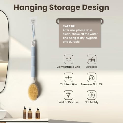 New Upgrade Back Scrubber for Shower, Adjustable 15.7'' to 24'' Long Handle Shower Brush for Body Yintuzi Double Sided Back Shower Scrubber Exfoliation and Massage Suitable for Wet or Dry Brushing