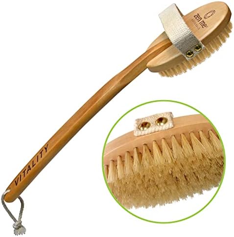 Premium Vegan Dry Brush by Zen Me, Exfoliate with Firm Cactus Bristles for Cellulite and Lymphatic, Body Scrub Brush for Vegan Skincare, with Detox eBook Gift