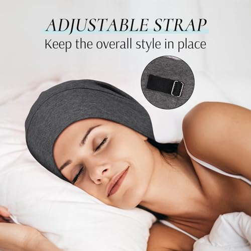 Zenssia Satin Lined Hair Bonnet for Sleeping, Sleep Cap for Women and Men with Adjustable Strap, Stay On All Night Hair Wrap, Dark Grey, Pack of 1