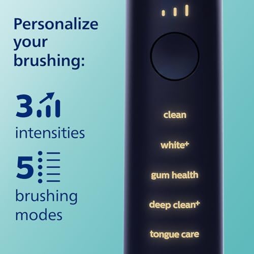 Philips Sonicare DiamondClean Smart 9700 Electric Toothbrush, Sonic Toothbrush with App, Pressure Sensor, Brush Head Detection, 5 Brushing Modes and 3 Intensity Levels, Lunar Blue, Model HX9957/71