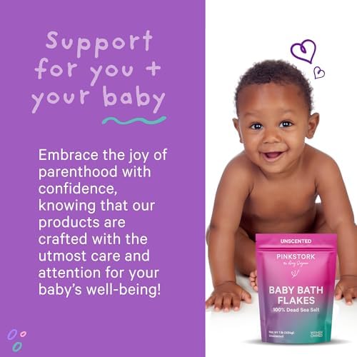 Pink Stork Baby Bath Flakes – Pure Magnesium Chloride Bath Soak for Infants + Toddlers – Fragrance-Free, Non-GMO, No Melatonin – Supports Bedtime Routine, Skin Comfort + Wellness – 16 oz