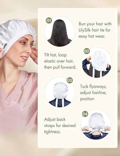 LilySilk 100% Mulberry Silk Bonnet, Silk Night Sleep Cap Adjustable Hair Wrap for Sleeping, Rosy Pink