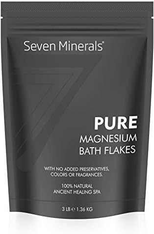 Seven Minerals Pure Magnesium Chloride Flakes 3 lb - Absorbs Better Than Epsom Salt - All Natural Unscented Foot Soak (15 uses) or Full Body Bath (8 uses) for Relaxation, Muscle Pain and More!