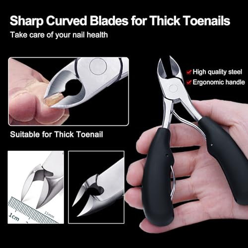 Toenail Clippers for Thick Toenails, Toe Nail Clippers, Ingrown Toenails, Professional Podiatrist Nail Clippers, Heavy Duty, Sharp Curved Blade, Lighter Long Handle for Men Women Adult
