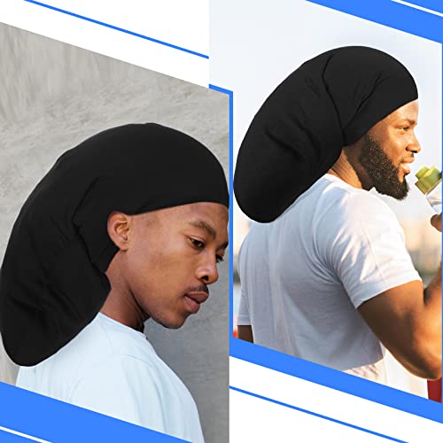 Tatuo 4 Pieces Unisex Jumbo Dreadlock Cap Long Hair Dreads Head Wrap Sleeping Cap Hair Accessories Sleep Bonnet for Men Women (Black)