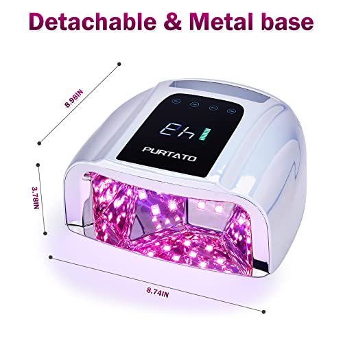 Professional Rechargeable 96W UV LED Portable Cordless UV Light for Nail Lamp Machine with Removable Stainless Steel Bottom,4 Timer Setting and Smart Sensor Nail Dryer (Plating Silver)
