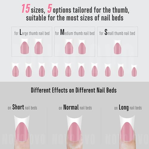 White French Tip Duck Feet Nail Tips BERRY PINK Full Cover Press on Acrylic with Moon Curve, Thick Medim Long Pre-Etched Matte Flare Wide Soft Gel Fake False Nail Extension x 15 Sizes 150 pcs