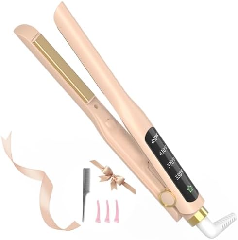 Flat Iron, 1/2 Inch Hair Straightener and Curler 2 in 1, Ceramic Ionic Floating Plates for Less Frizz, 10s Quick Heat Up, Hair straighteners for Women, Straightener for All Hair Types(Pink)