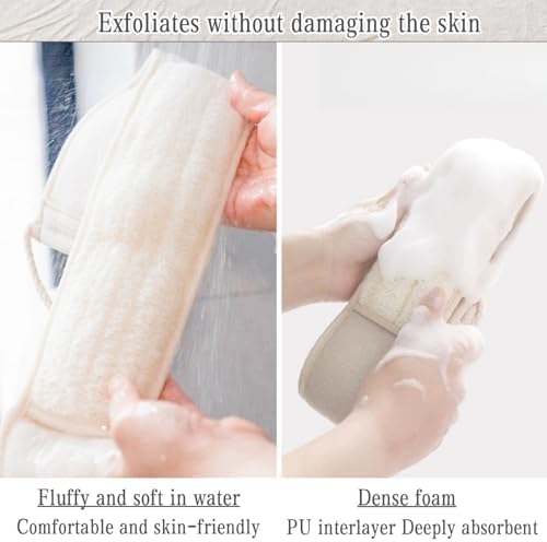 Exfoliating Natural Loofah Sponge Back Scrubber for Shower, Exfoliating Sponge for Shower, Bath Shower Scrubber for Men and Women, Luffa Scrubber to Clean Your Back Deeply Relax Your Body (2 Pack)