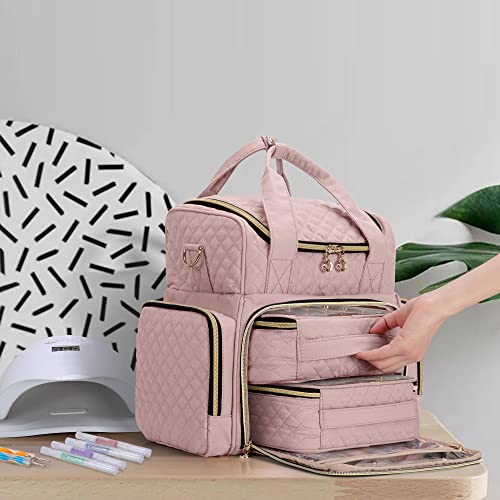 LUXJA Nail Polish Organizer Holds 48 Bottles and a Nail Lamp, Nail Polish Case with 2 Removable Bags and Tools Storage Pockets (Patent Pending), Pale Rose