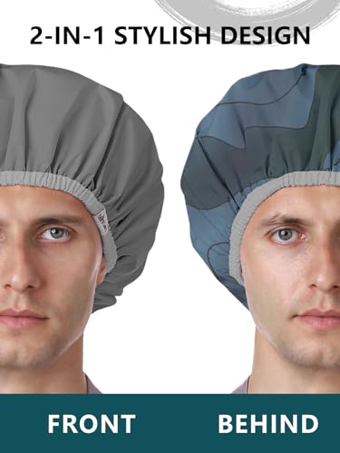 Years calm Men Shower Cap Reusable Waterproof, Dual-Layer Design, Double-Sided Use,Protects Hair in Shower, Spa, Travel & Cooking, Adjustable Elastic for Comfortable Fit (Blue Disguise, One Size)