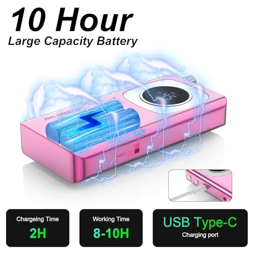 Electric Nail Drill Professional: Rechargeable Nail File with Bits for Acrylic Gel Nails, Professional Nail Drill Manicure Pedicure Polishing Shape Tools for Home Salon