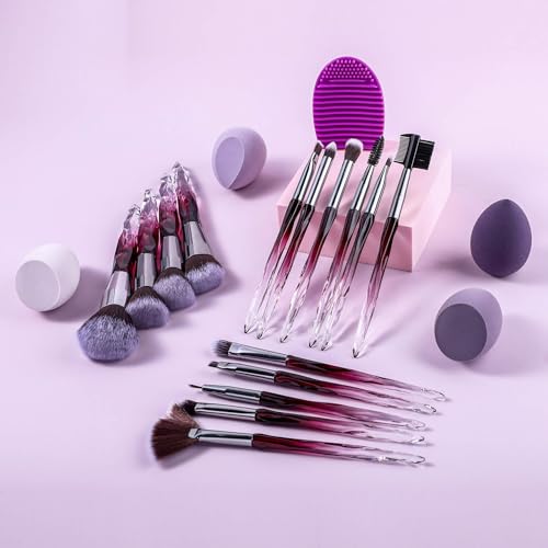 XMOSNZ Makeup Brushes 15pcs Make up Brushes Crystal Handle Highlighter Makeup Foundation Makeup Make Up Brush Sets Eyebrow Brush Professional with 4 Makeup Sponge