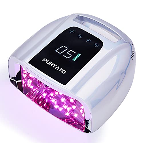 Professional Rechargeable 96W UV LED Portable Cordless UV Light for Nail Lamp Machine with Removable Stainless Steel Bottom,4 Timer Setting and Smart Sensor Nail Dryer (Plating Silver)